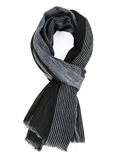 GERINLY Cotton-Linen Men Scarves Stripe Crinkle 75cm x 180cm | Reversible Summer Wrap for Travel & Casual Wear thumbnail 2