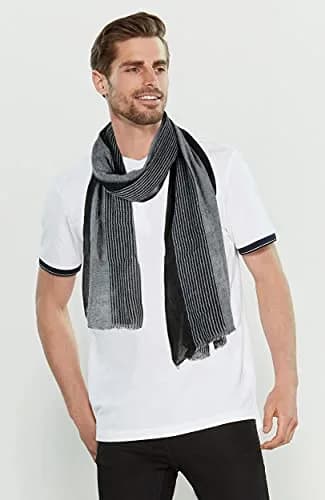 GERINLY Cotton-Linen Men Scarves Stripe Crinkle 75cm x 180cm | Reversible Summer Wrap for Travel & Casual Wear thumbnail 3