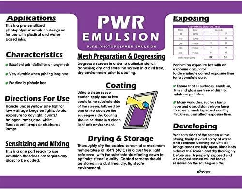 Ecotex® PWR Screen Printing Emulsion - 128 Fl Oz | Water & Plastisol Ink Ready, Ultra-Fast, Durable, Made in USA thumbnail 7
