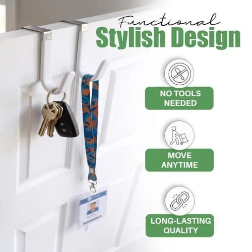 Evelots Over the Door Hooks, 2 Pack Heavy Duty Coat, Hat & Towel Hangers | Rust-Resistant Stainless Steel, Fits Doors up to 2 Inches Thick thumbnail 2