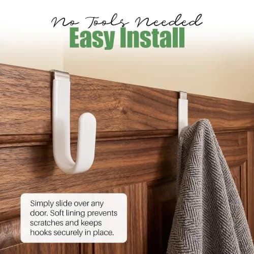 Evelots Over the Door Hooks, 2 Pack Heavy Duty Coat, Hat & Towel Hangers | Rust-Resistant Stainless Steel, Fits Doors up to 2 Inches Thick thumbnail 3
