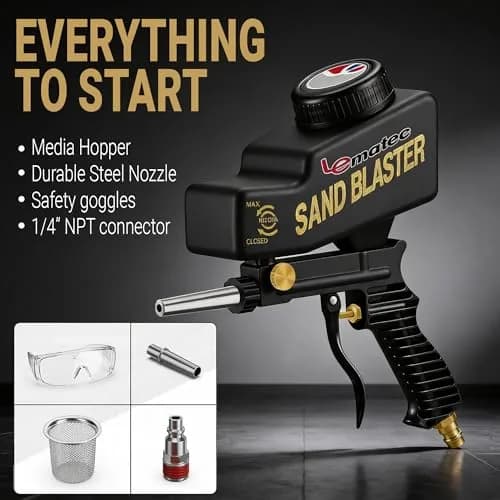 LE LEMATEC Portable Sand Blaster Gun Kit, Pneumatic Tool for Rust Removal | Precision, Dry Air Compatible (110-120 PSI, 4 CFM) thumbnail 5
