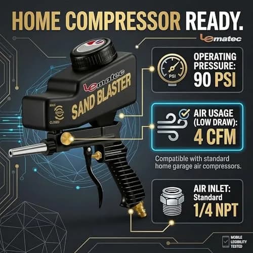 LE LEMATEC Portable Sand Blaster Gun Kit, Pneumatic Tool for Rust Removal | Precision, Dry Air Compatible (110-120 PSI, 4 CFM) thumbnail 6