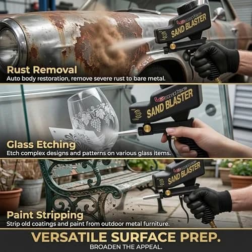 LE LEMATEC Portable Sand Blaster Gun Kit, Pneumatic Tool for Rust Removal | Precision, Dry Air Compatible (110-120 PSI, 4 CFM) thumbnail 7