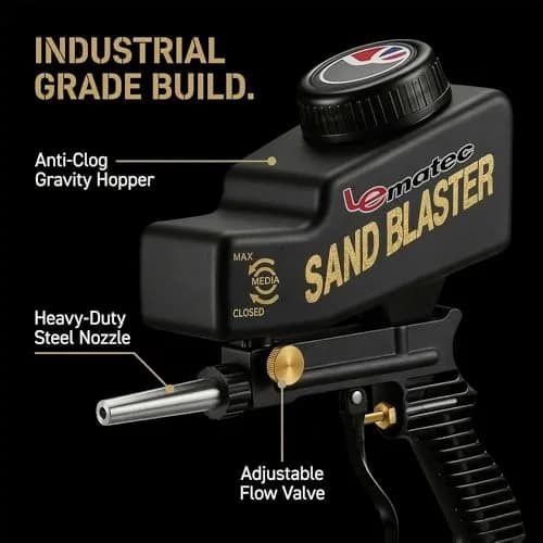 LE LEMATEC Portable Sand Blaster Gun Kit, Pneumatic Tool for Rust Removal | Precision, Dry Air Compatible (110-120 PSI, 4 CFM) thumbnail 4
