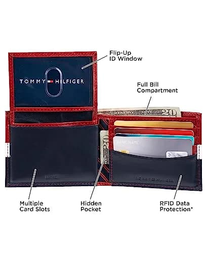 Tommy Hilfiger Men's Leather Bifold Wallet with Removable ID Window, Red/Navy (13.5 cm x 10.9 cm) | RFID Blocking Classic Passcase thumbnail 4