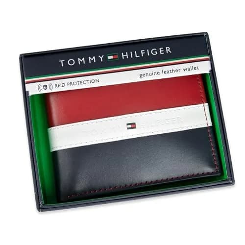 Tommy Hilfiger Men's Leather Bifold Wallet with Removable ID Window, Red/Navy (13.5 cm x 10.9 cm) | RFID Blocking Classic Passcase thumbnail 5