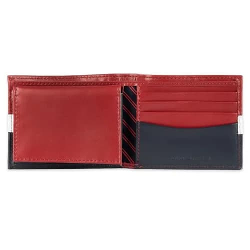Tommy Hilfiger Men's Leather Bifold Wallet with Removable ID Window, Red/Navy (13.5 cm x 10.9 cm) | RFID Blocking Classic Passcase thumbnail 2
