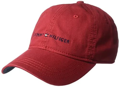 Tommy Hilfiger Men's Logo Dad Baseball Cap, Pine Grove, 100% Cotton | Adjustable Fit for Everyday Wear — Tommy Red