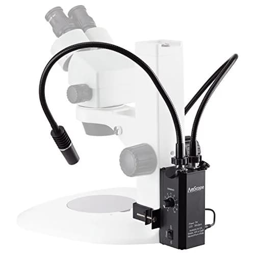 AmScope LED-6WA 6 Watt LED Dual Gooseneck Piggyback Illuminator with Dual 3W LEDs, 6500K Daylight White, 460mm Goosenecks thumbnail 1