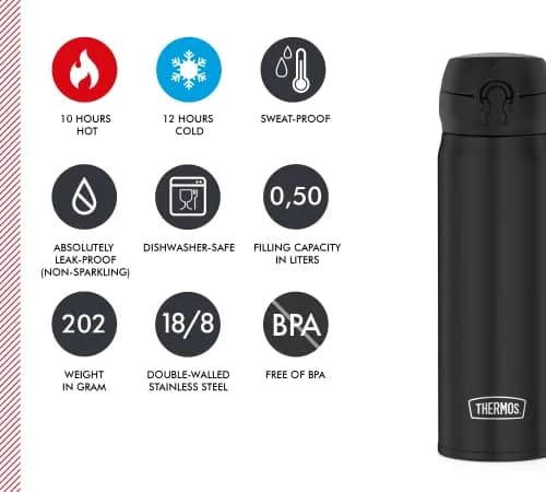 THERMOS Ultralight Insulated Flask 500ml (16.9 Fl Oz) | Keeps Hot 12 Hrs, Cold 24 Hrs, 202g thumbnail 5