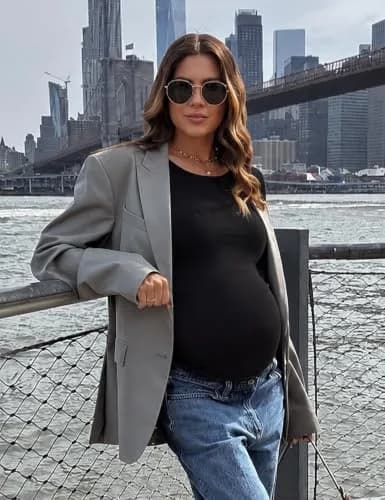 Bhome Maternity Shirt Long Sleeve Basic Top Ruch Sides Bodycon Tshirt for Pregnant Women Black S | Soft, Breathable, Flexible Fit thumbnail 6