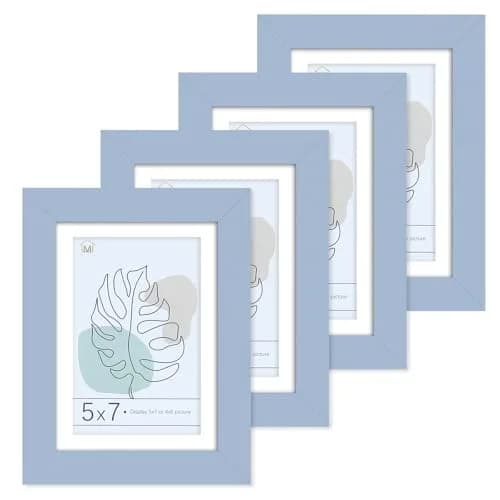 Muzilife Blue 5x7 Wood Picture Frame with Mat, Real Glass Cover, 4 Pack | Classic Rustic Wall & Tabletop Frame thumbnail 1
