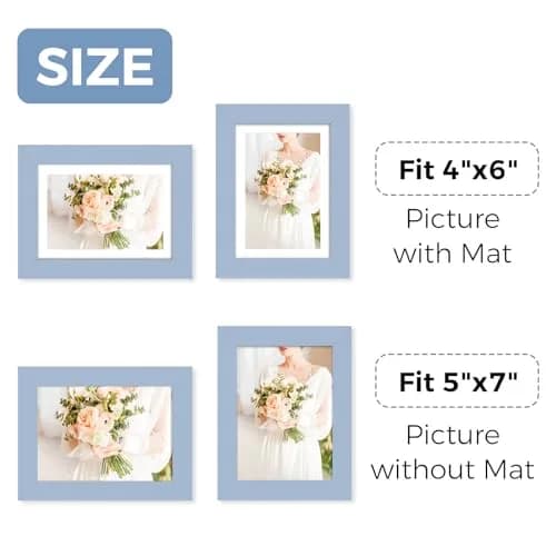 Muzilife Blue 5x7 Wood Picture Frame with Mat, Real Glass Cover, 4 Pack | Classic Rustic Wall & Tabletop Frame thumbnail 4