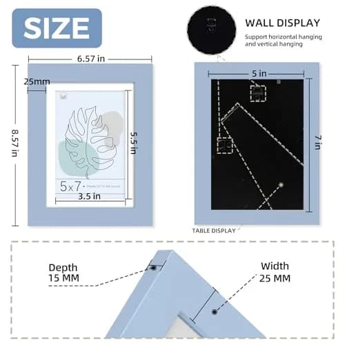 Muzilife Blue 5x7 Wood Picture Frame with Mat, Real Glass Cover, 4 Pack | Classic Rustic Wall & Tabletop Frame thumbnail 3