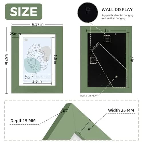 Muzilife Green 5x7 Wood Picture Frame with Mat, Real Glass Cover, 4 Pack | Classic Rustic Design for Wall & Tabletop Display thumbnail 4