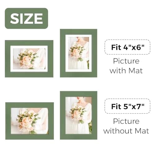 Muzilife Green 5x7 Wood Picture Frame with Mat, Real Glass Cover, 4 Pack | Classic Rustic Design for Wall & Tabletop Display thumbnail 3