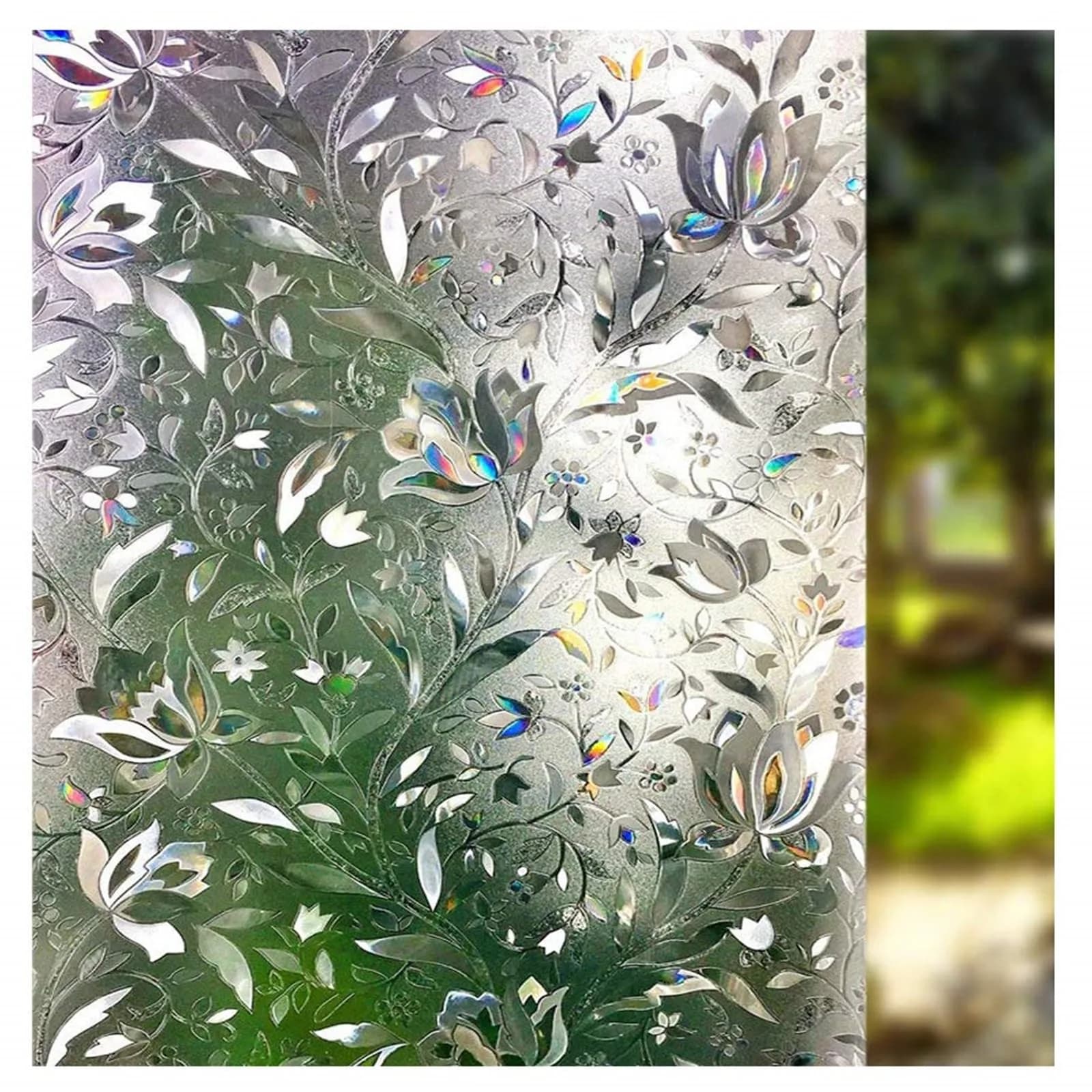 LEMON CLOUD Tulip Stained Glass Window Film 45cm (17.5") x 200cm (78.7") | Decorative Rainbow UV Blocking Anti-Glare — 3d / 23.6 x 78.7 Inch
