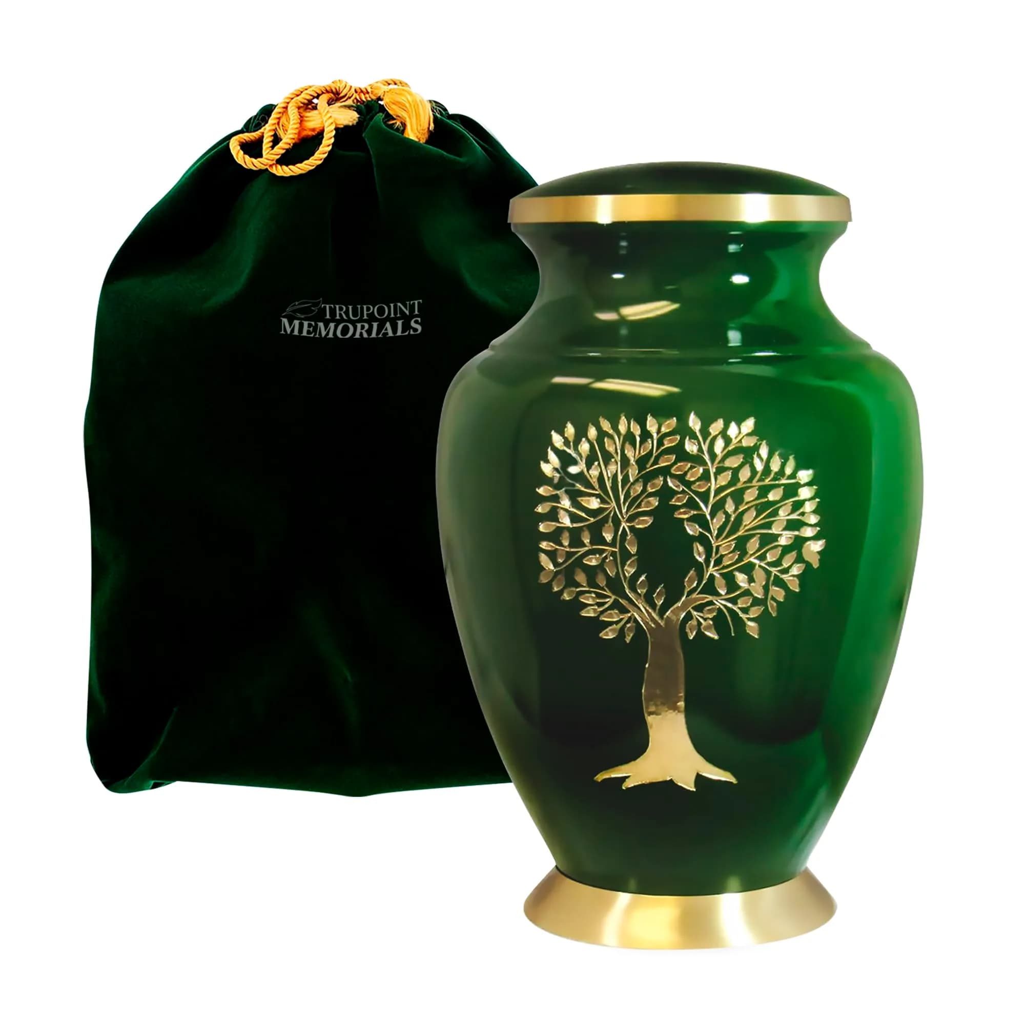 Trupoint Memorials Cremation Urns Tree of Life Large Green | Handcrafted Brass Adult & Pet Urn