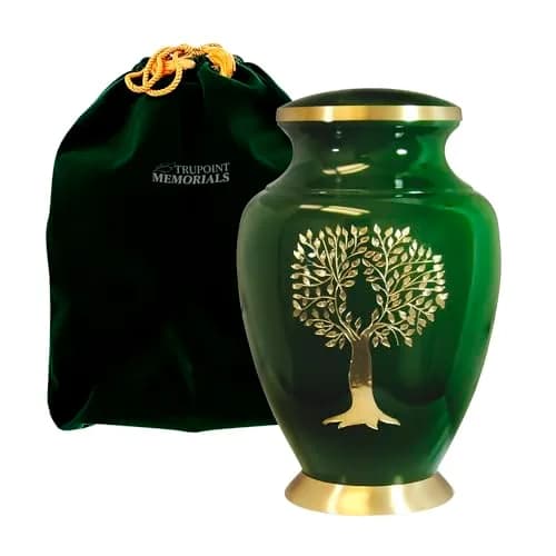 Trupoint Memorials Cremation Urns Tree of Life Large Green | Handcrafted Brass Adult & Pet Urn thumbnail 1