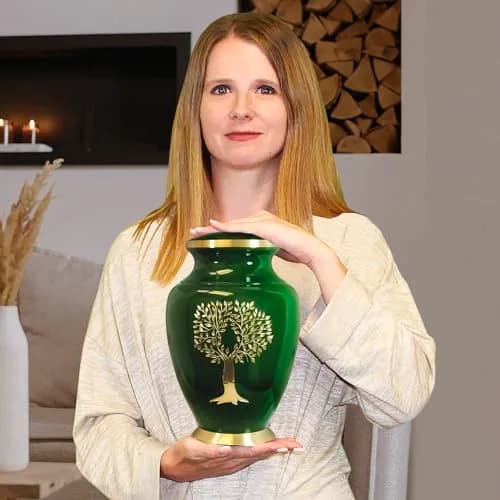 Trupoint Memorials Cremation Urns Tree of Life Large Green | Handcrafted Brass Adult & Pet Urn thumbnail 4
