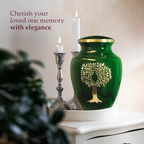 Trupoint Memorials Cremation Urns Tree of Life Large Green | Handcrafted Brass Adult & Pet Urn thumbnail 5