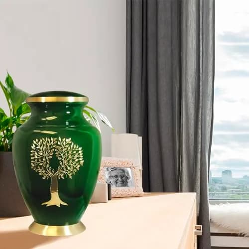 Trupoint Memorials Cremation Urns Tree of Life Large Green | Handcrafted Brass Adult & Pet Urn thumbnail 6