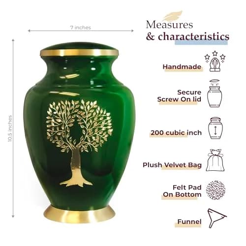 Trupoint Memorials Cremation Urns Tree of Life Large Green | Handcrafted Brass Adult & Pet Urn thumbnail 2