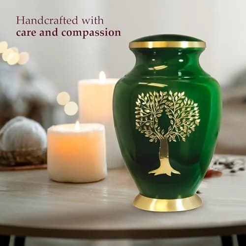 Trupoint Memorials Cremation Urns Tree of Life Large Green | Handcrafted Brass Adult & Pet Urn thumbnail 3