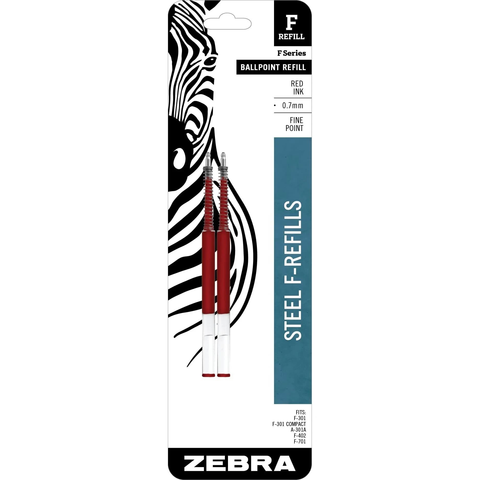 Zebra Pen Red Ballpoint Pen Refill 0.7mm Fine Point (2-Pack) | Smooth Ink Flow for F-Series Pens