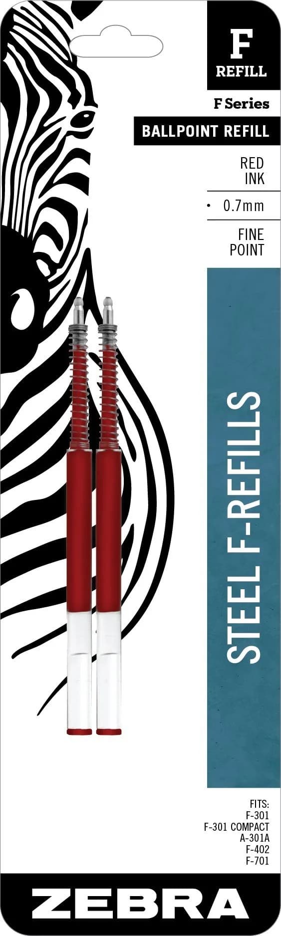 Zebra Pen Red Ballpoint Pen Refill 0.7mm Fine Point (2-Pack) | Smooth Ink Flow for F-Series Pens