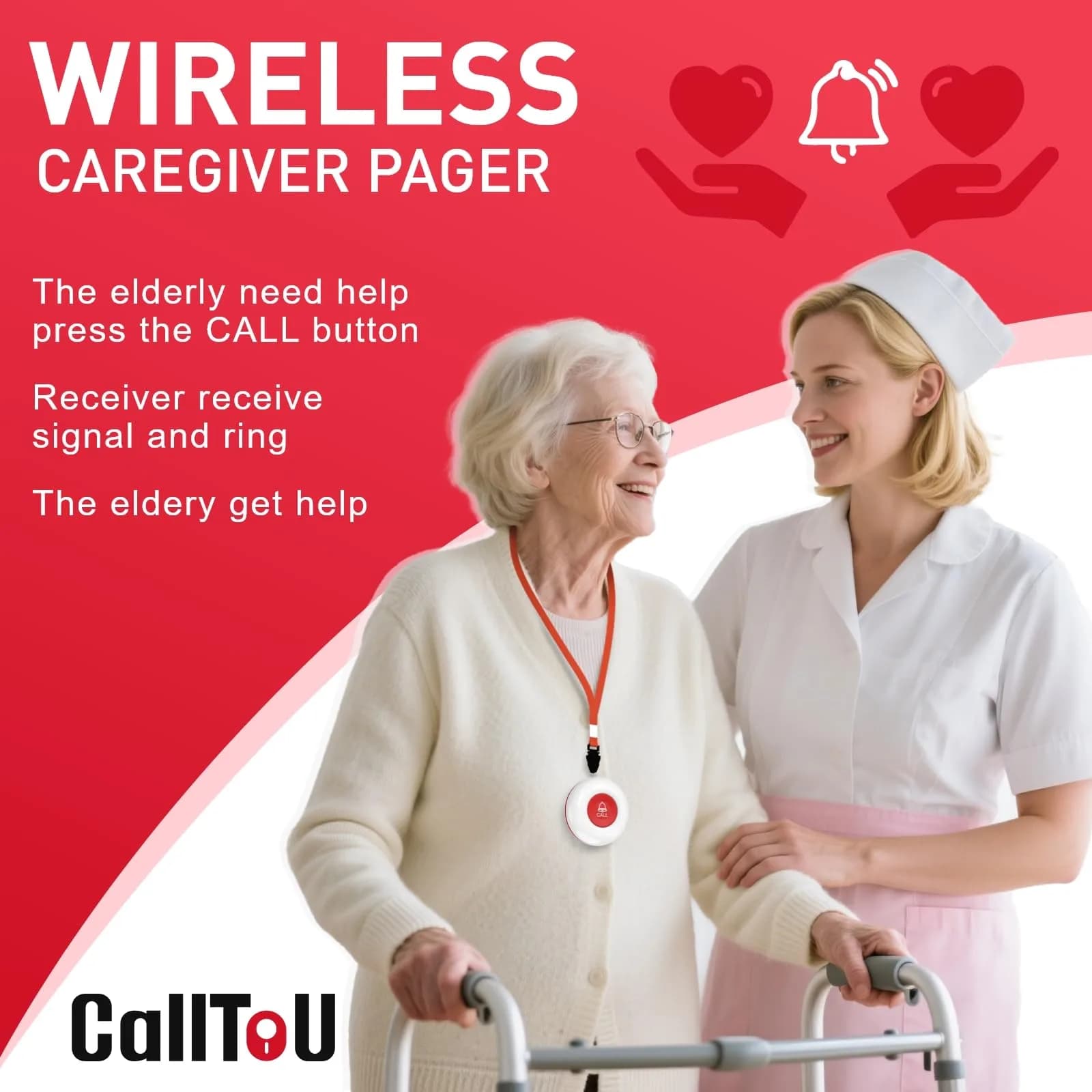 CallToU Caregiver Pager System with 2 Call Buttons & 1 Receiver | 500+ ft Range, Waterproof, 55 Ringtones - view 9