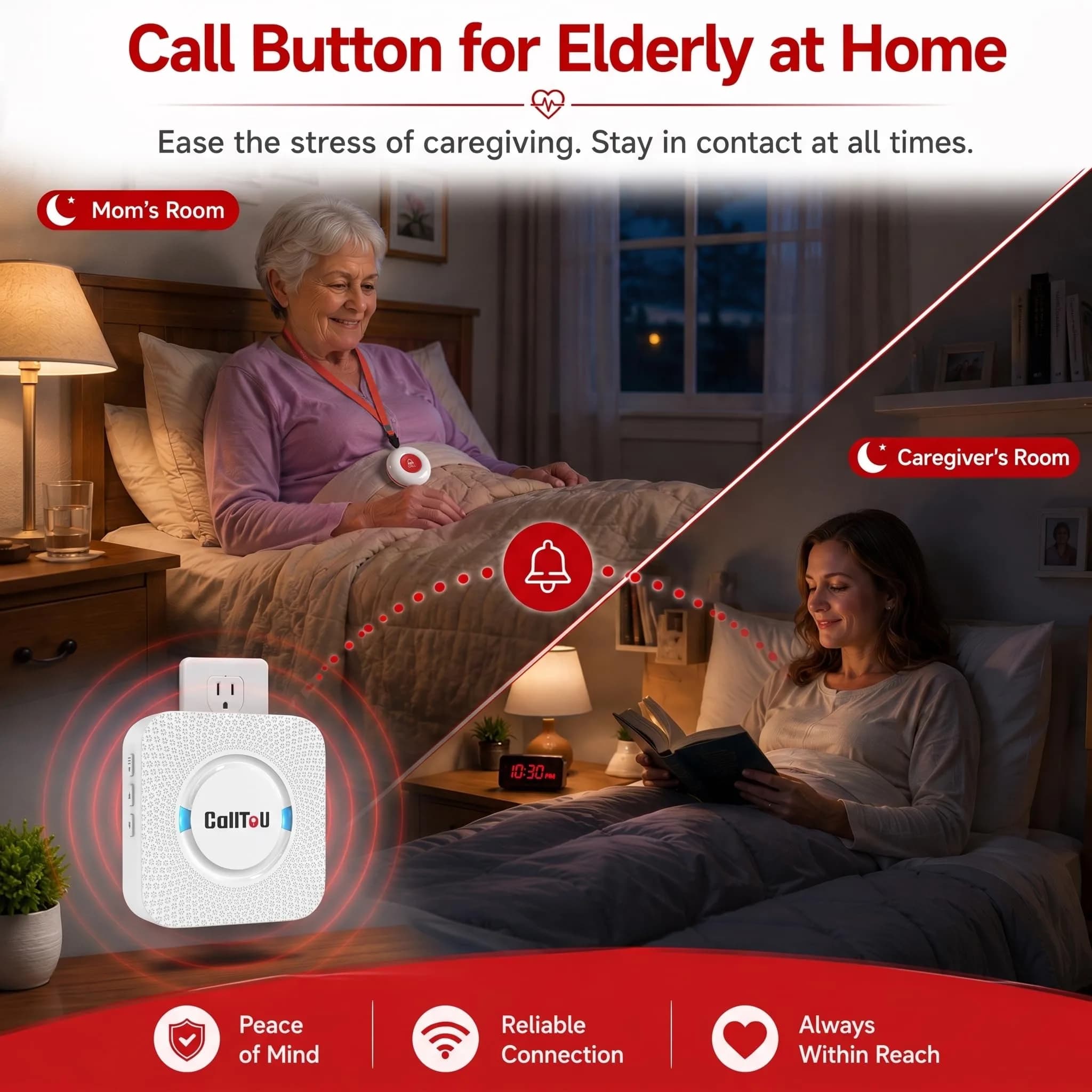 CallToU Caregiver Pager System with 2 Call Buttons & 1 Receiver | 500+ ft Range, Waterproof, 55 Ringtones - view 3