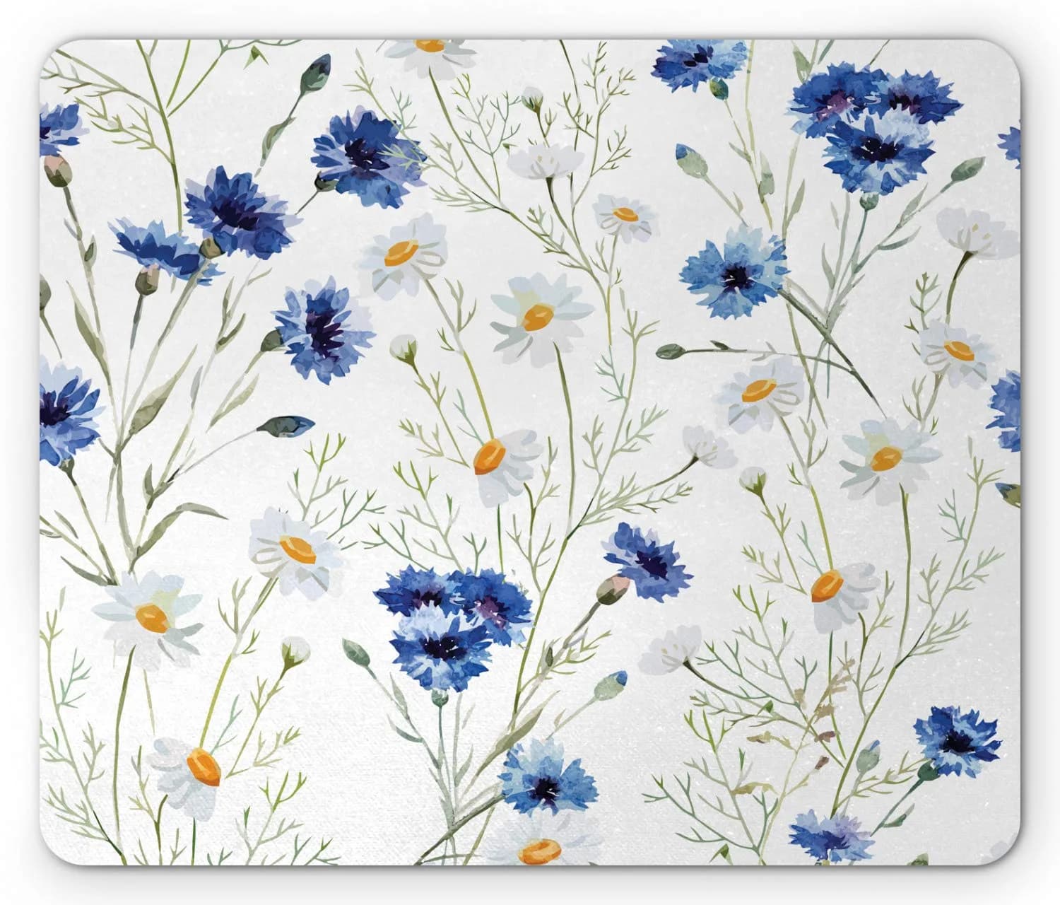 Lunarable Watercolor Flower Mouse Pad, Rectangle, Non-Slip Rubber, Standard Size, Sage Green Marigold Blue | Floral Art for Office & Home — Sage Green Marigold Blue