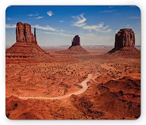 Lunarable Western Mouse Pad, Arizona Canyon Monuments Valley, Non-Slip Rubber, Rectangle, Standard Size, Cinnamon Blue thumbnail 1