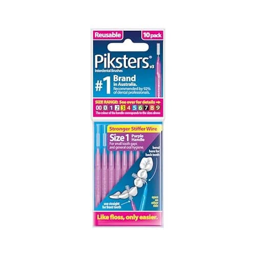 Piksters Interdental Brush Size 1 Purple 10 Pack | Dentist Recommended for Tight Gaps thumbnail 1