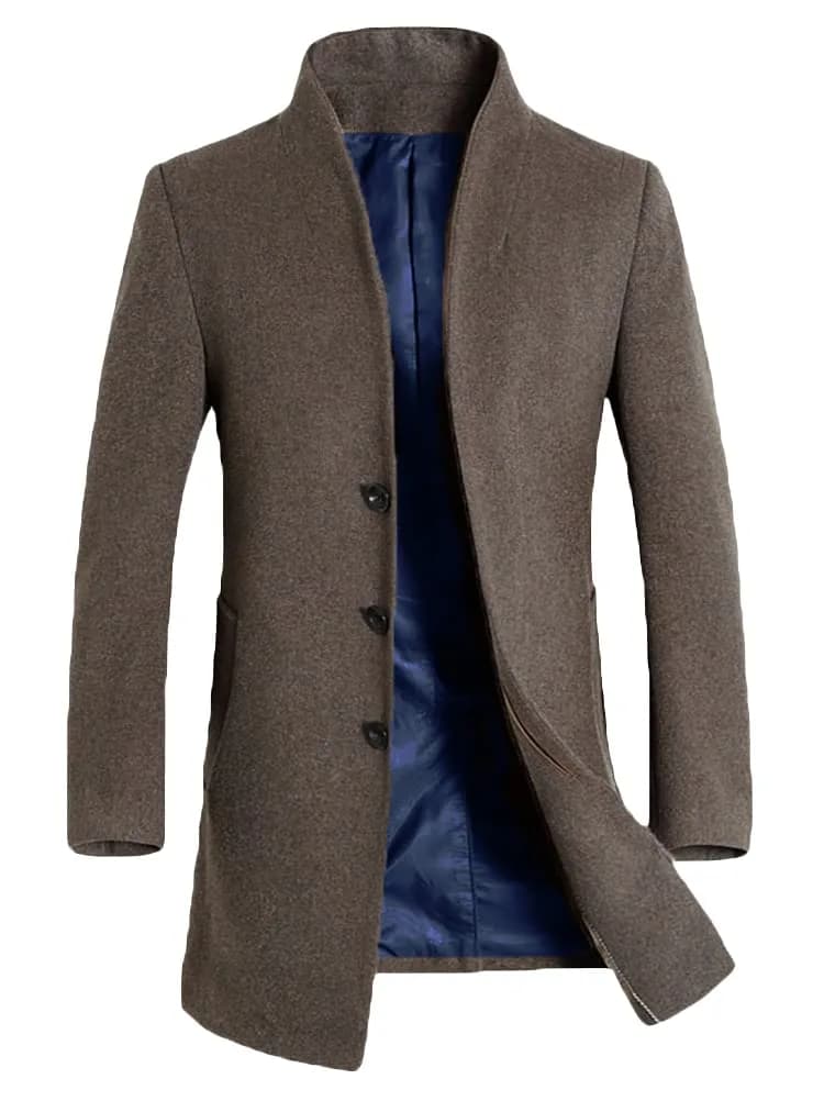 Lavnis Men's Wool Blend Trench Coat Slim Fit Overcoat Khaki 1.11 kg (2.45 lb) | Classic Winter Style for India — Khaki