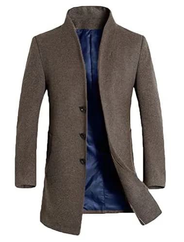Lavnis Men's Wool Blend Trench Coat Slim Fit Overcoat Khaki 1.11 kg (2.45 lb) | Classic Winter Style for India thumbnail 1