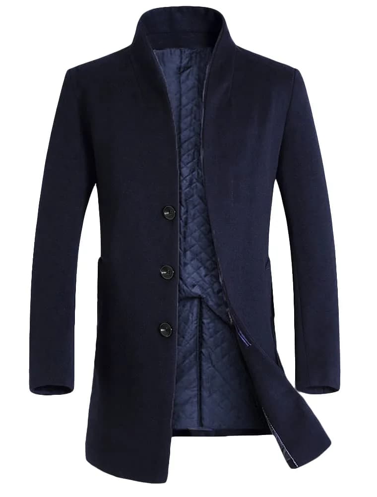 Lavnis Men's Wool Blend Trench Coat Slim Fit Overcoat Khaki 1.11 kg (2.45 lb) | Classic Winter Style for India — Navy-2