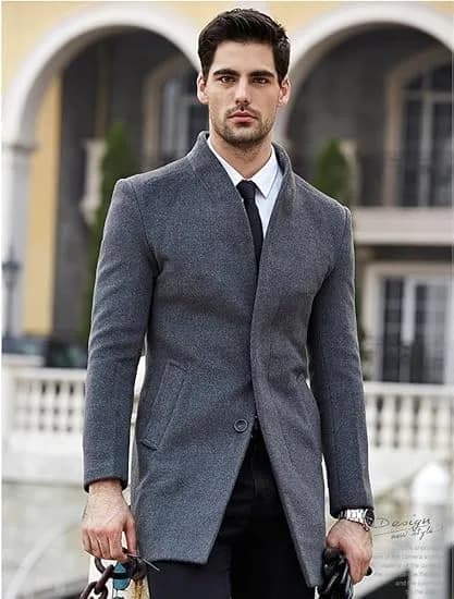 Lavnis Men's Trench Coat Wool Blend Overcoat Slim Fit Topcoat, Gray-2, M | Elegant Fall & Winter Outerwear thumbnail 4