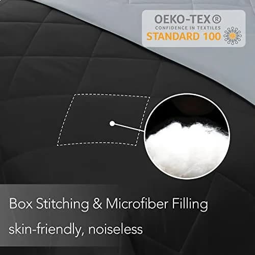 Seward Park Full Queen Size Reversible Comforter Black Grey | All Season Bedding thumbnail 3