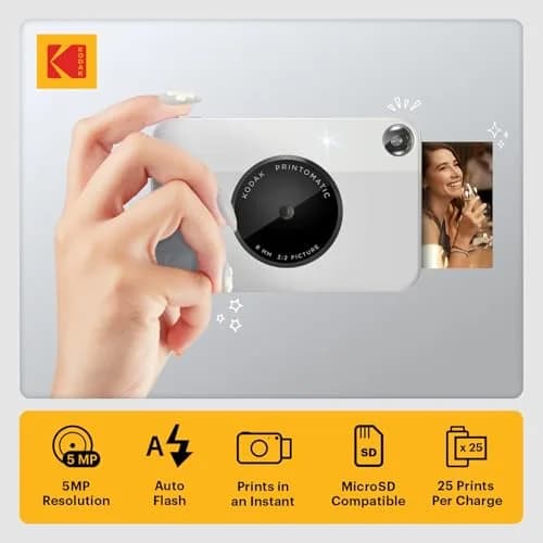 KODAK Printomatic Instant Print Camera Grey | 5MP, 2x3" Sticky-Back Prints thumbnail 2