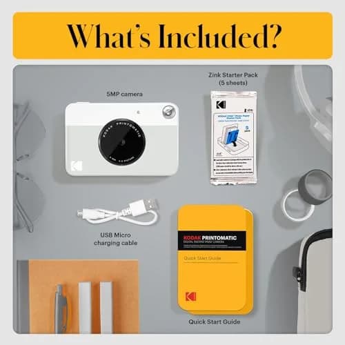 KODAK Printomatic Instant Print Camera Grey | 5MP, 2x3" Sticky-Back Prints thumbnail 3