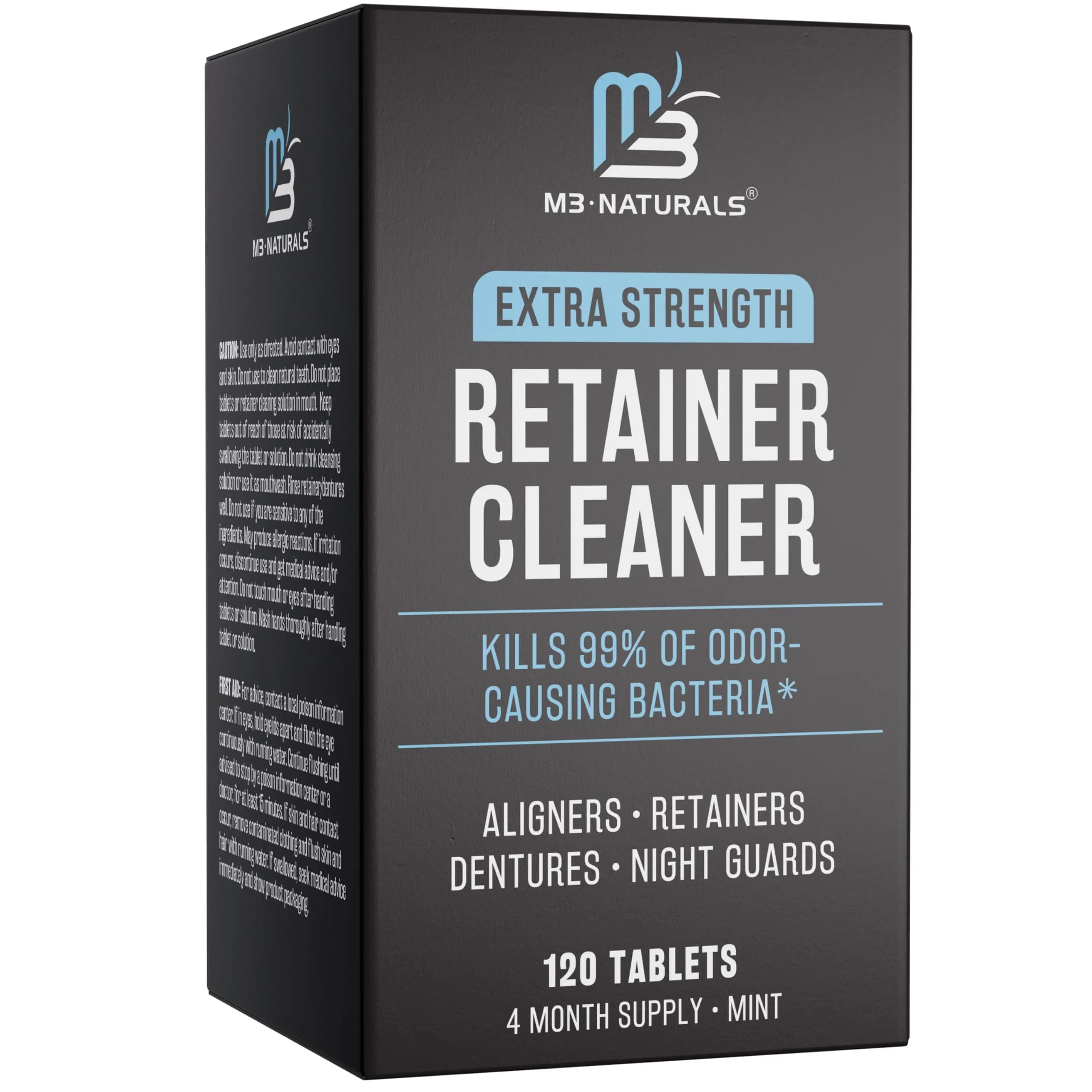 M3 Naturals Mint Retainer Cleanser Tablets for Invisalign, Denture Bath, Mouth Guards | 120 Count USA Import - main product image