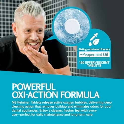 M3 Naturals Mint Retainer Cleaner Tablets 120 Count (4 Month Supply) | Cleans Aligners, Dentures, Mouth Guards thumbnail 5