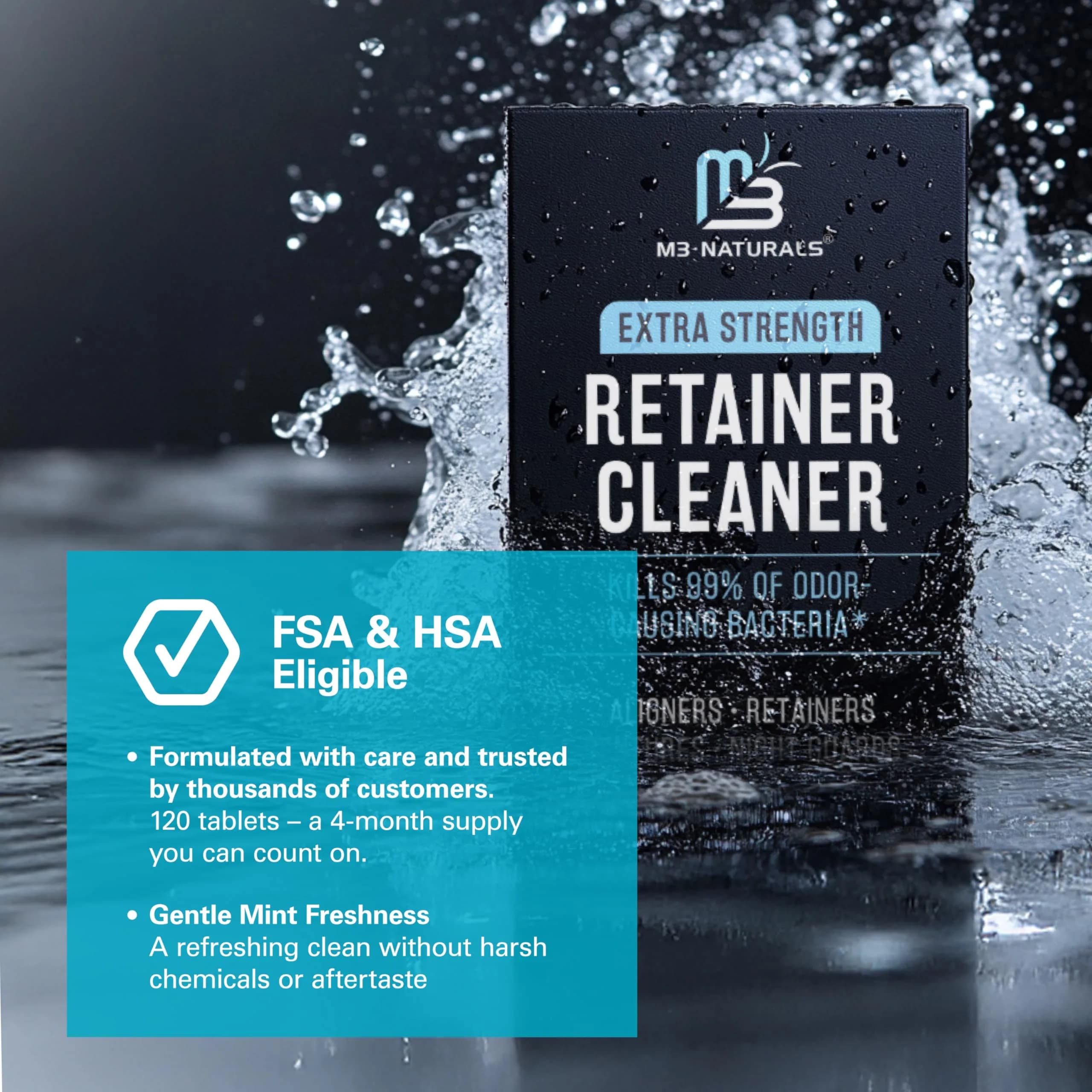 M3 Naturals Mint Retainer Cleanser Tablets for Invisalign, Denture Bath, Mouth Guards | 120 Count USA Import - view 6
