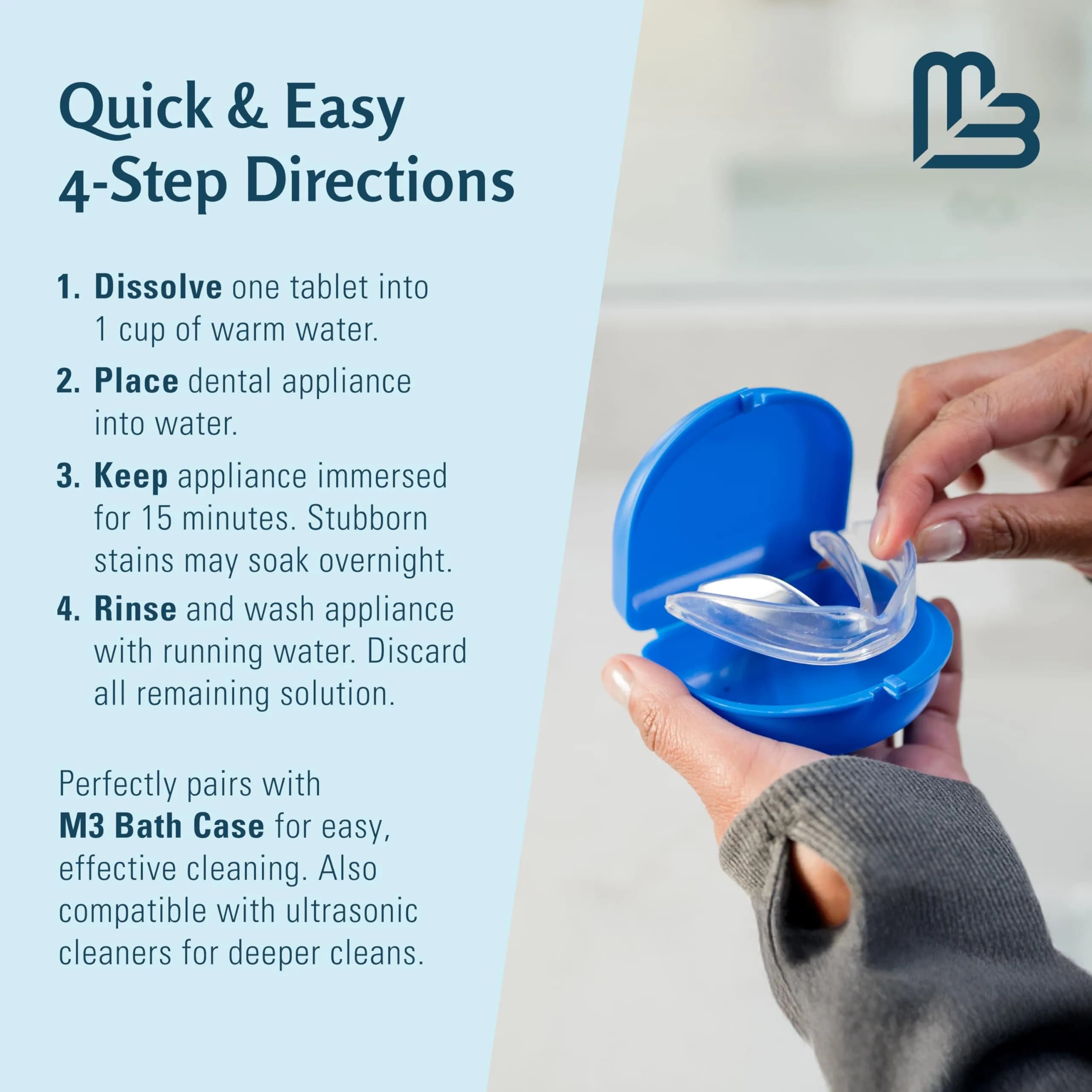 M3 Naturals Mint Retainer Cleanser Tablets for Invisalign, Denture Bath, Mouth Guards | 120 Count USA Import - view 9