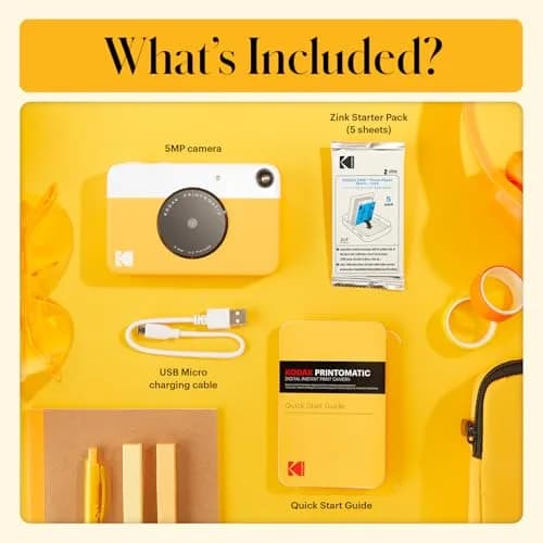 KODAK Printomatic Instant Print Camera Yellow 5MP | Instant Prints with Zink Sticky-Back Paper thumbnail 3