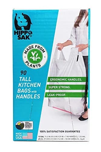 Hippo Sak 13 Gallon Tall Kitchen Trash Bags | Plant Based Leak Proof Handles thumbnail 2