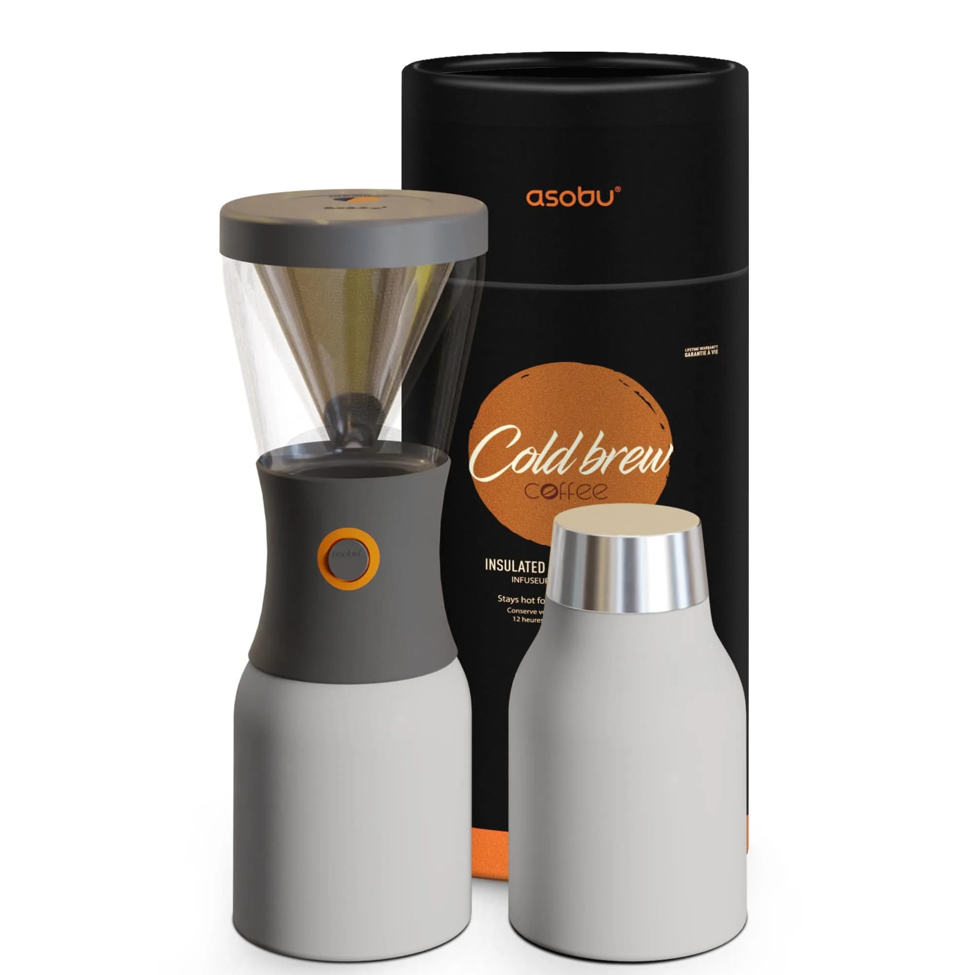 asobu Cold Brew Coffee Maker 40oz | Award-Winning Insulated Cold Brewer with Stainless Steel Carafe — White